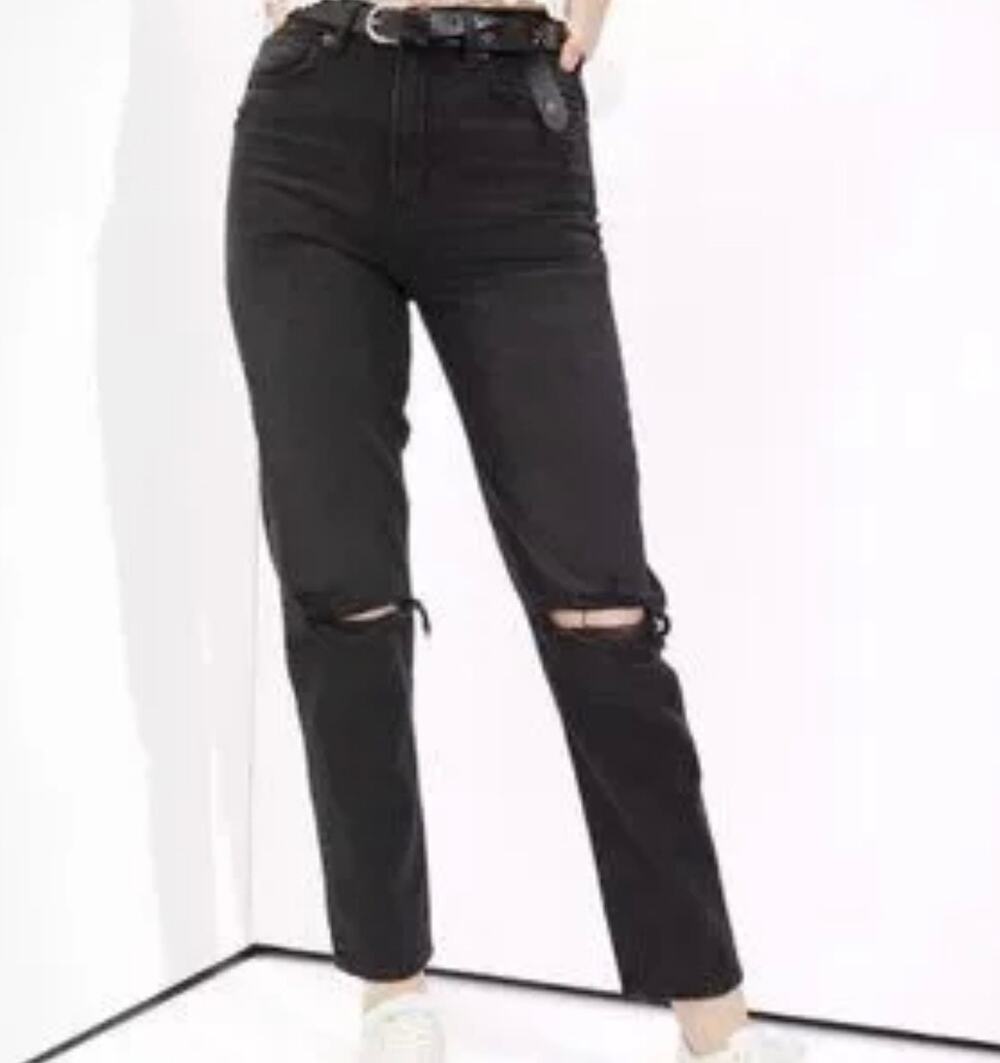 American Eagle Grayish Black Relaxed Mom Distressed Jeans Size 0